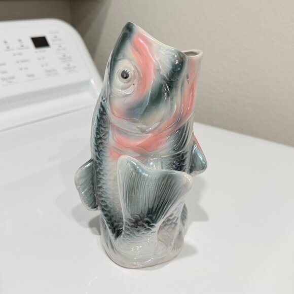 Vintage Large Mouth Bass Vase Iridescent - Picture 5 of 17